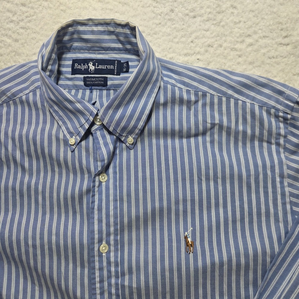 Vtg Polo Ralph Lauren Shirt Mens XL 16-35 Blue Striped Yarmouth Button Down